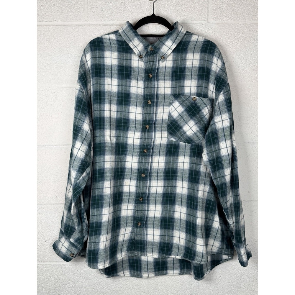 Noble Outfitters Men's 2XL Green Plaid Flannel Button Down Cotton Shirt